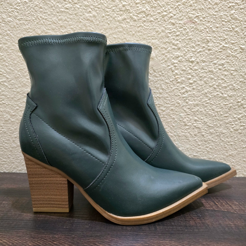MIA Green Ankle Boots with Wooden Heel